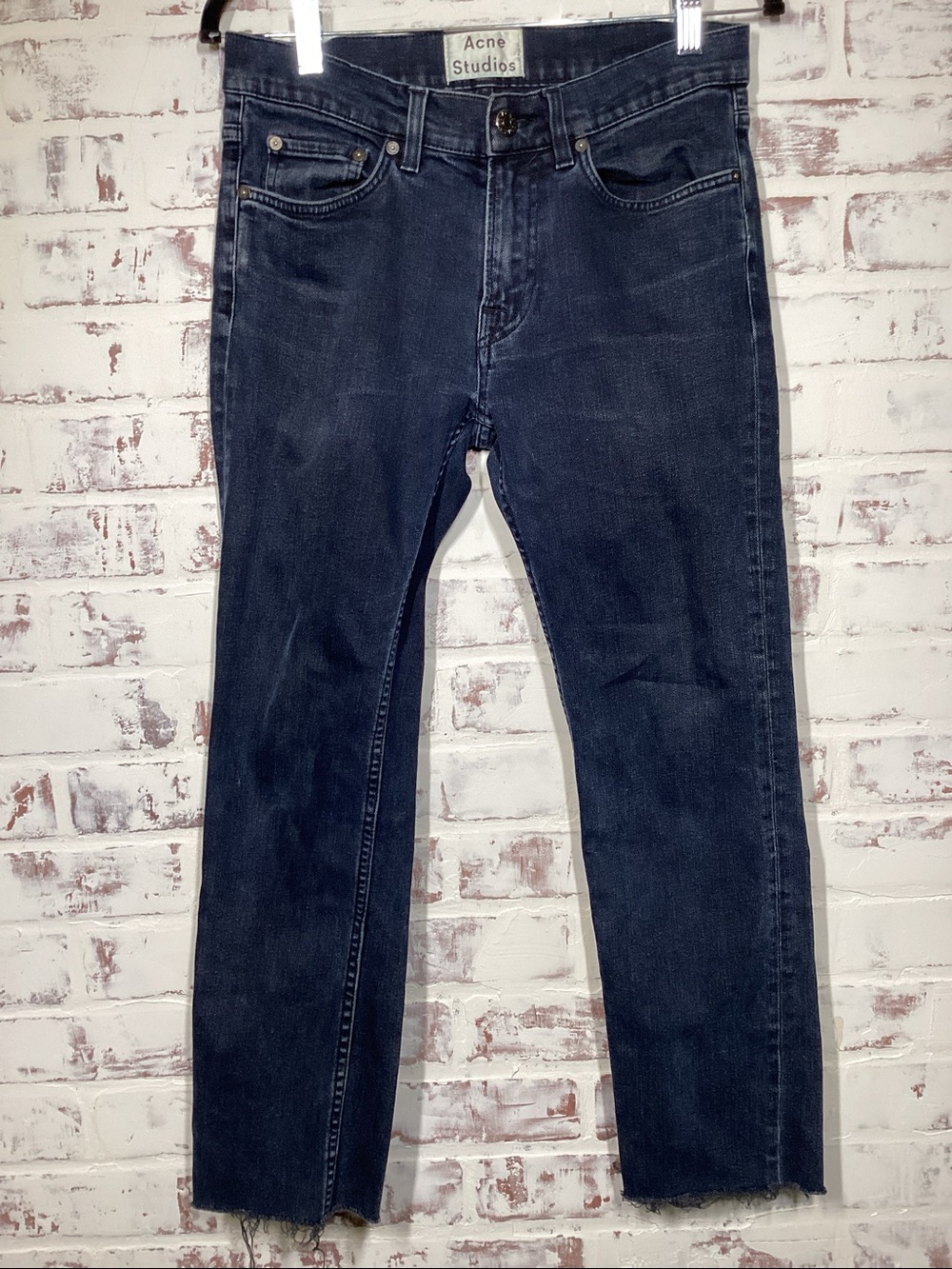 Acne Studios Ace Blue Black Cropped Raw Hem Jeans Size 28